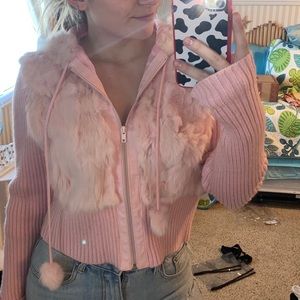 SOLD :: Light pink faux fur hooded zip up